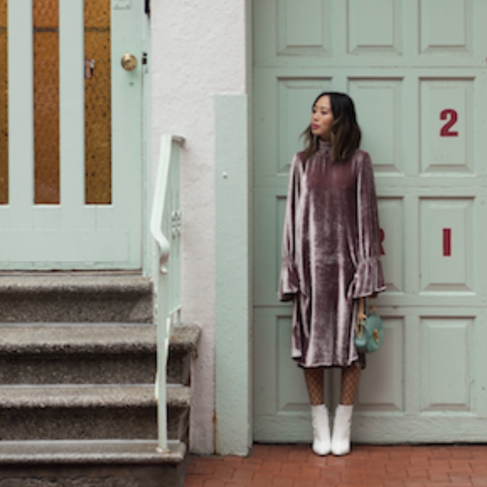 See by Chloe Natural Smocked Velvet Dress Ash Rose